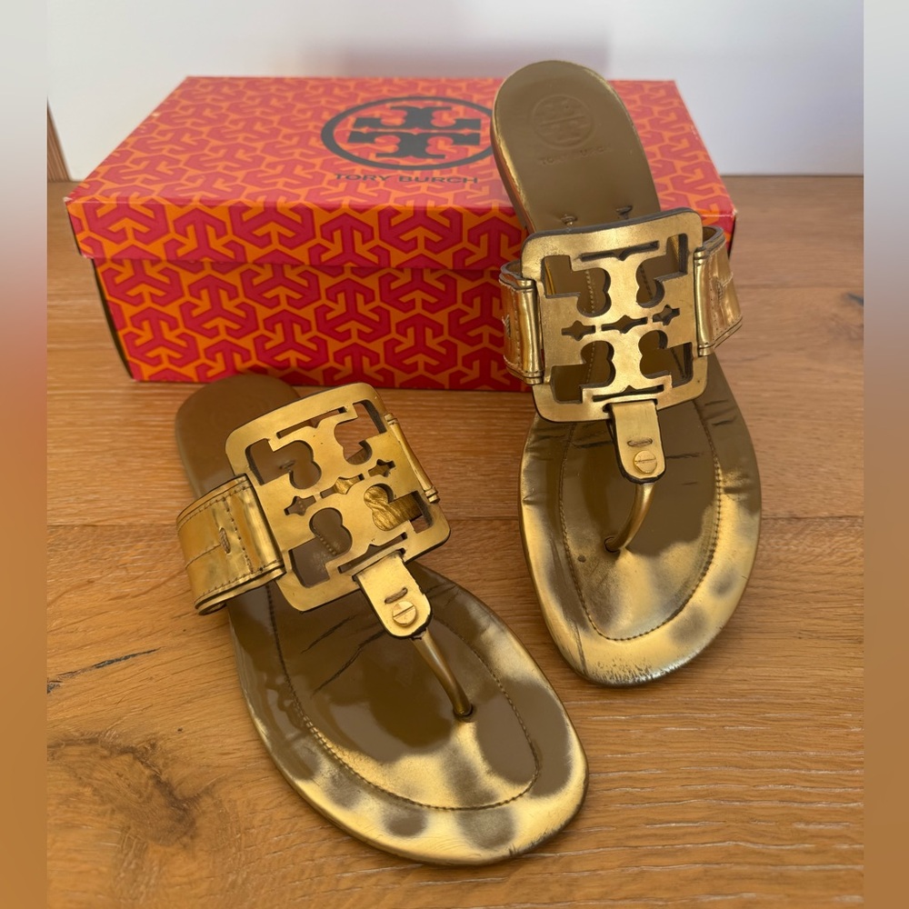 Tory Burch square miller gold sandals size 9